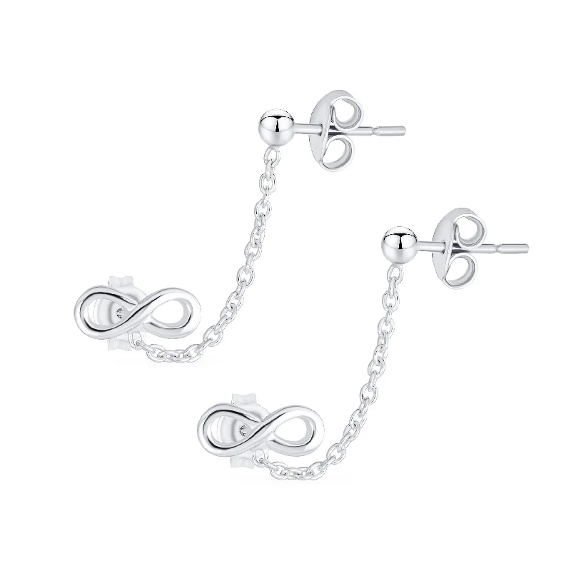 Love Knot Infinity Ear Cuff Cartilage Double Pierced Helix Chain & Stud Earrings Silver