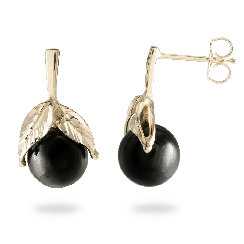 Maile Black Coral Earrings in Gold - 9-10mm