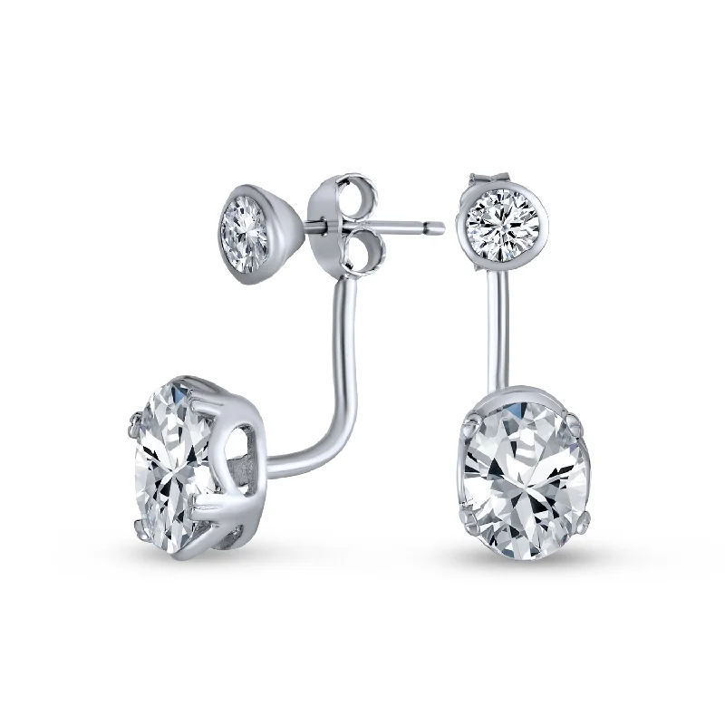 Modern Bridal Earring Jacket CZ Solitaire Studs & Sterling Silver Ear Jackets