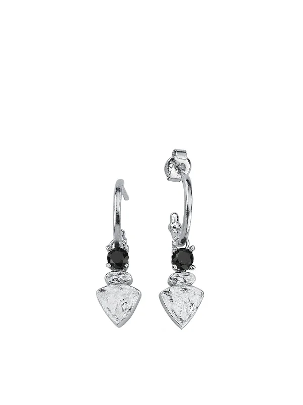 Nadia Black Hoop Silver Earrings