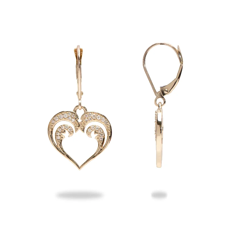 Nalu Heart Earrings in Gold with Diamonds - 15mm