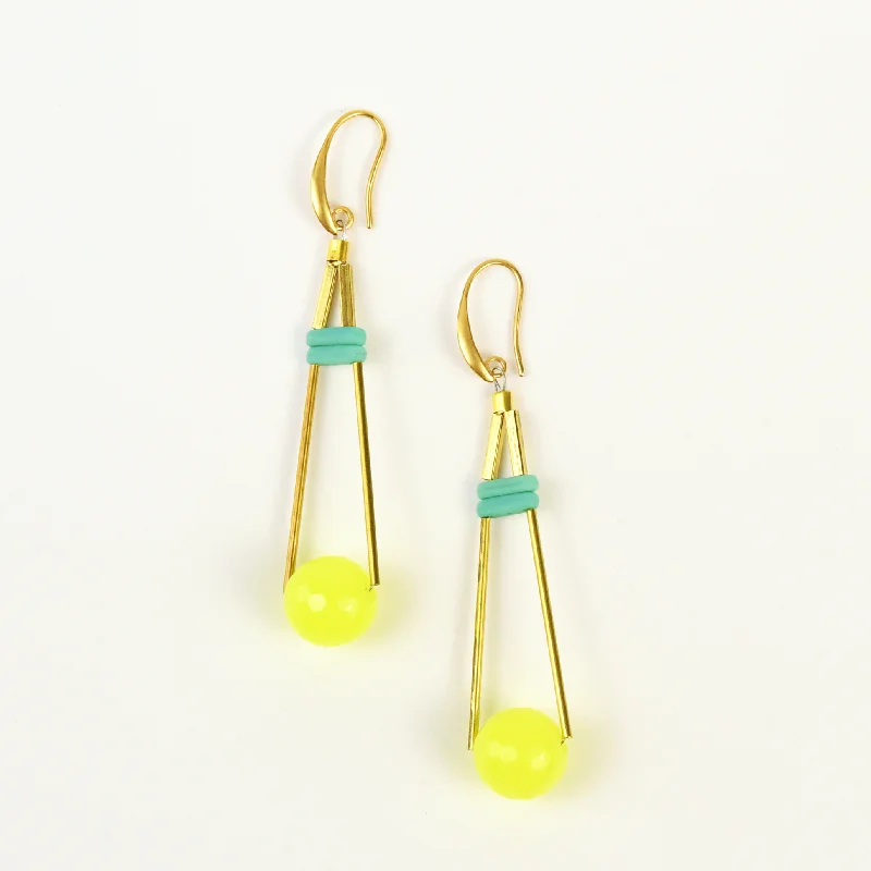 Neon Glass Globe and Brass Earrings