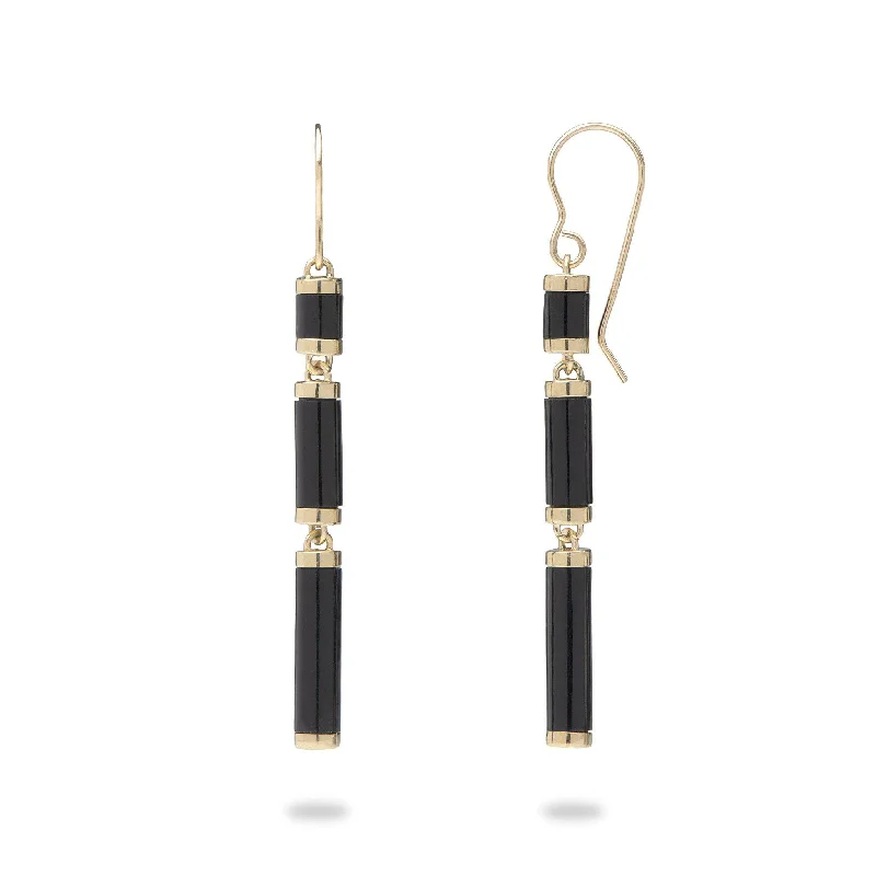 Ocean Chimes Black Coral Earrings in Gold