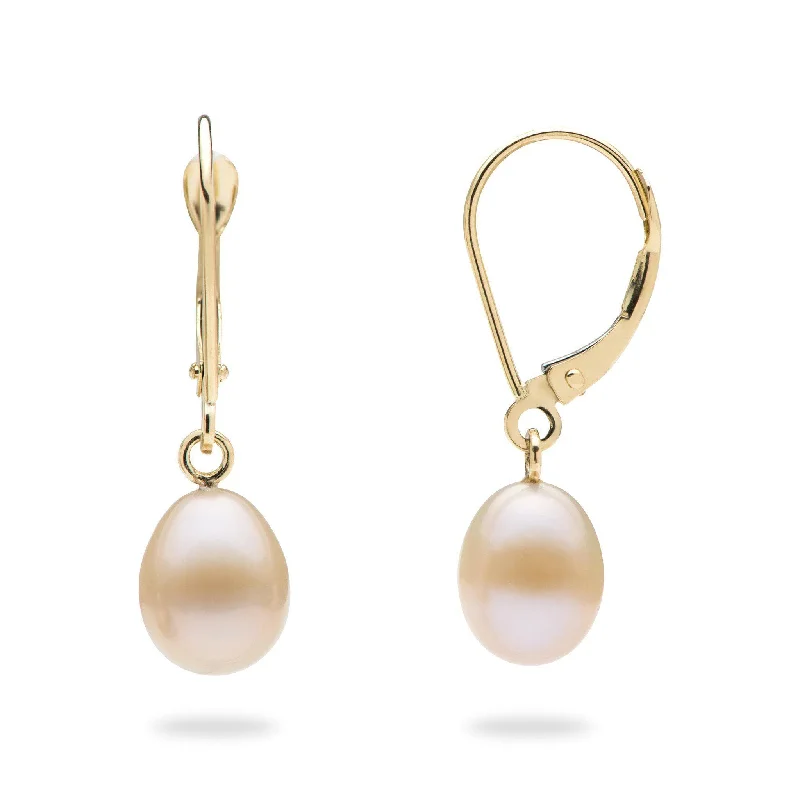 Peach Freshwater Pearl Earrings in Gold - 7-8mm