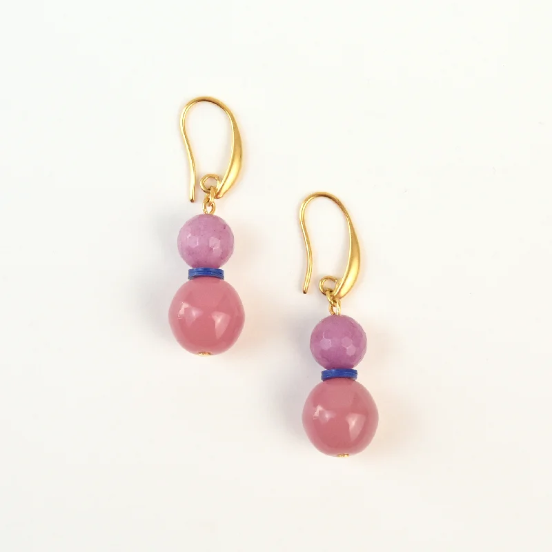 Pink Jade and Glass Earrings