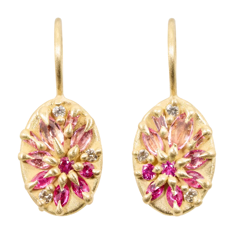 Pink Lotus Hook Earrings - 11668