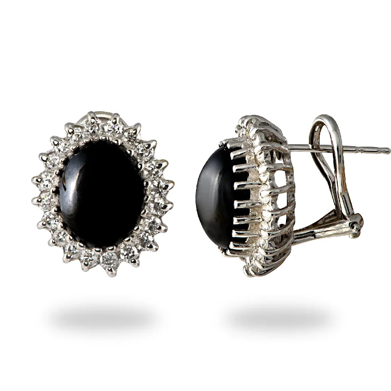 Princess Ka‘iulani Black Coral Earrings in White Gold with Diamonds - 10mm