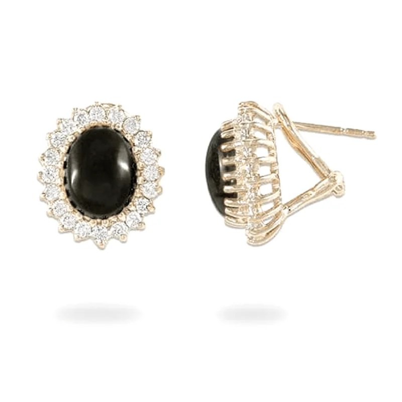 Princess Ka‘iulani Black Coral Earrings in Gold with Diamonds - 10mm