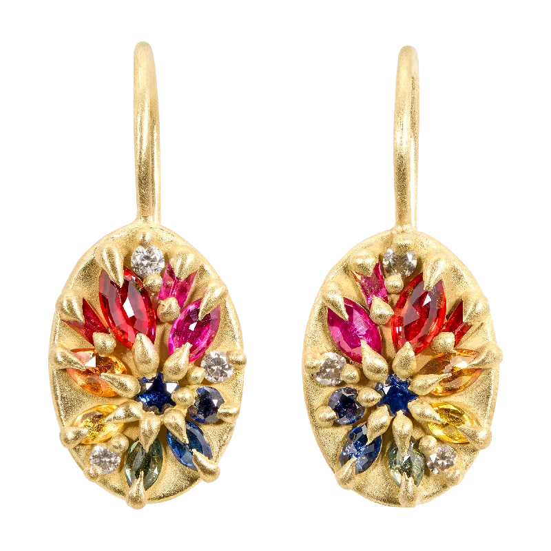 Rainbow Lotus Hook Earrings - 11685