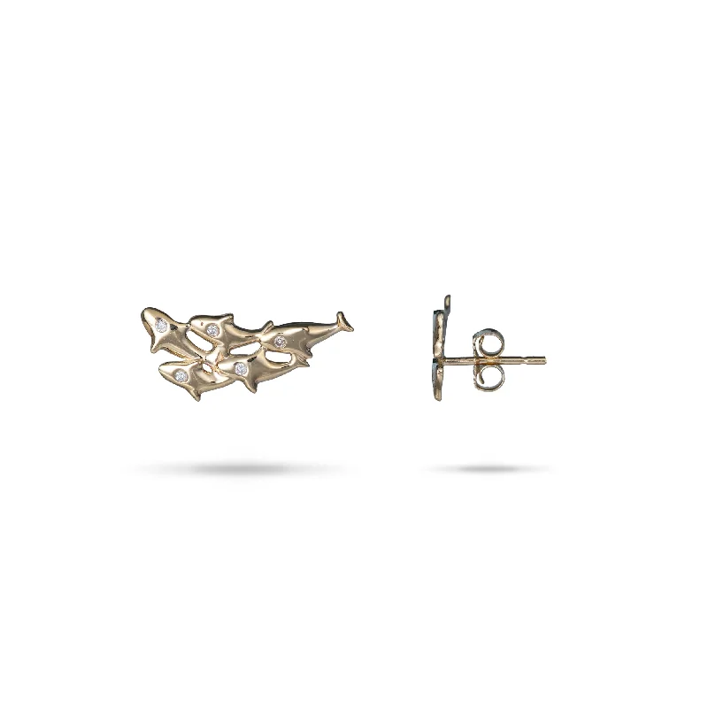 Reefs School of Fish Earrings in Gold with Diamonds - 19mm