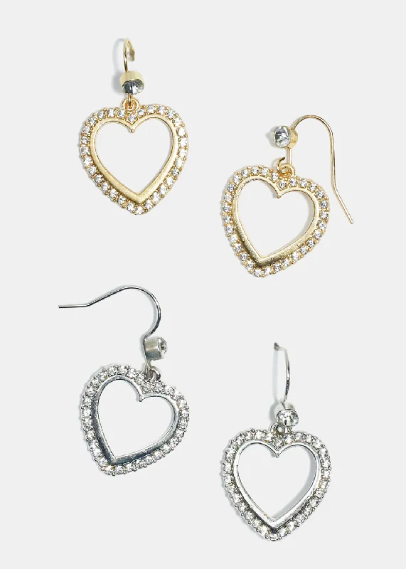 Rhinestone-studded Heart Shape Earrings