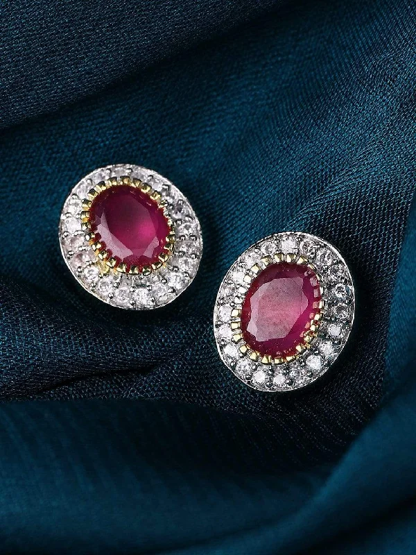 Rubans CZ and Faux Ruby Studded Stud Earrings