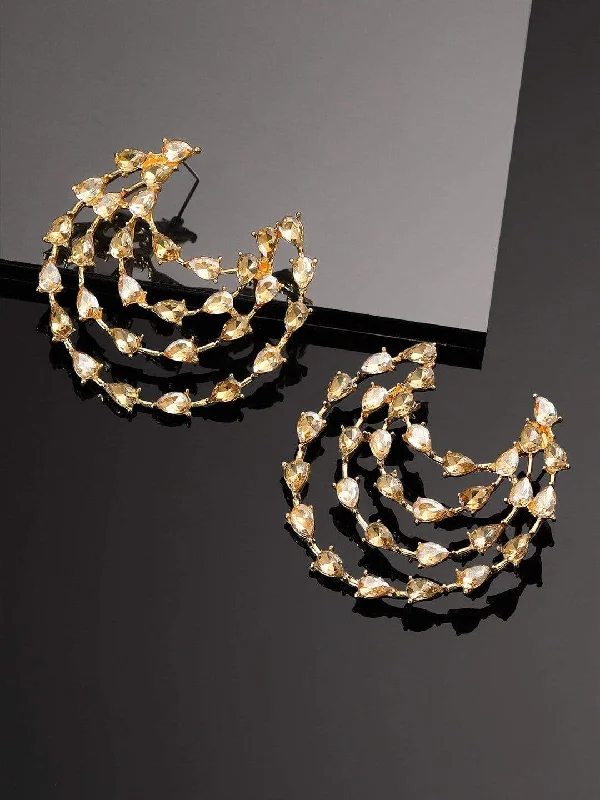 Rubans Gold Plated Handcrafted Rhinestone Multi Layer Hoop Earrings