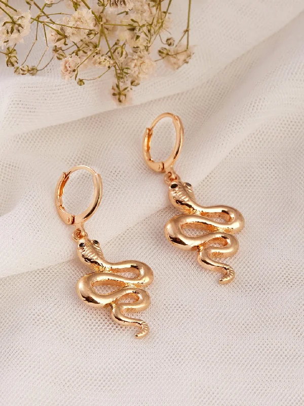 Rubans Gold Plated Handcrafted Snake Hoop Earrings