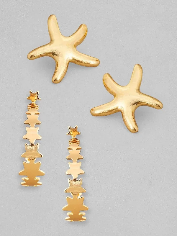 Rubans Gold Plated Handcrafted Star Hoop & Stud Set of 2 Earrings