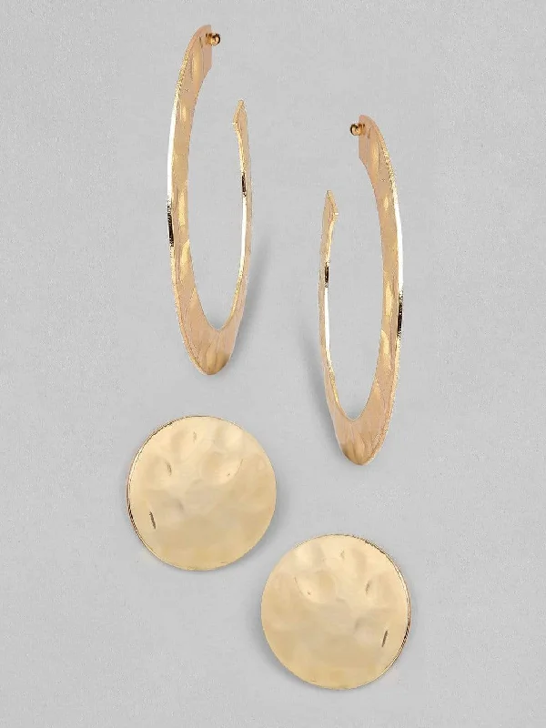 Rubans Gold Plated Handcrafted Textured Set of 2 Hoop Earrings