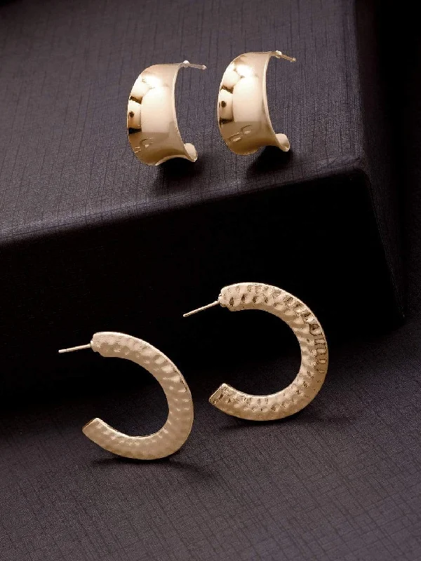 Rubans Gold Plated Handcrafted Textured Set of 2 Hoop Earrings