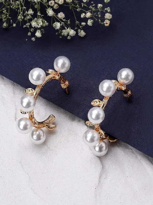 Rubans Gold Plated Handcrafted White Pearl Hoop Earrings