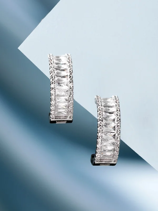 Rubans Rhodium-Plated Half Hoop Earrings