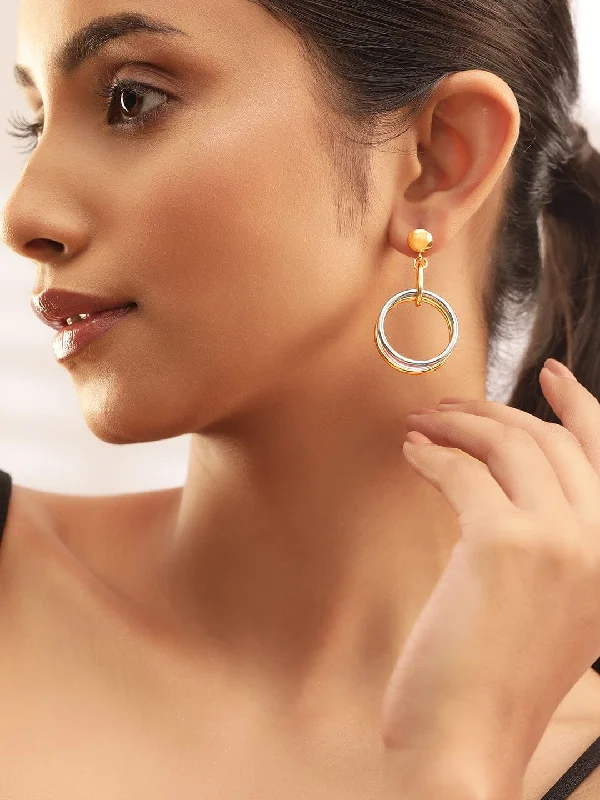 Rubans 18K Gold Plated Triple-Tone Hoop Earrings in Gold, Silver & Copper Circular Design