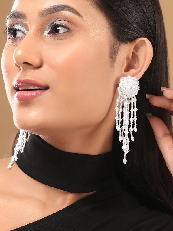 Rubans Voguish Crystal Stone Studded With Tassels Dangle Earrings.