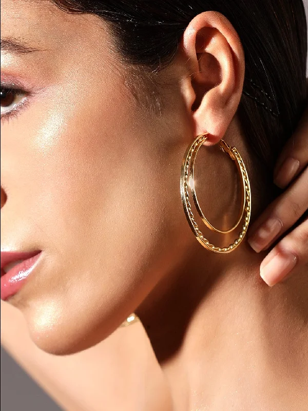 Rubans Voguish Gold-Plated multi layered Circular Hoop Earrings.