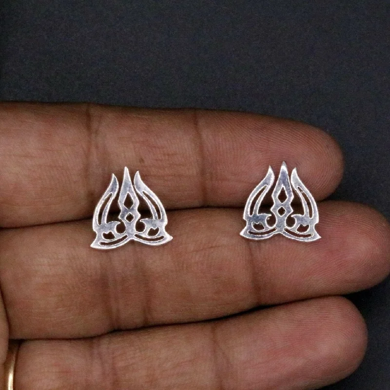 Silver handade idol shiva awesome trident trishul fancy men's stud earring s-24