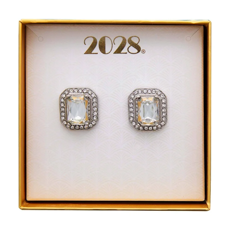 2028 Jewelry Crystal Octagon Button Earrings