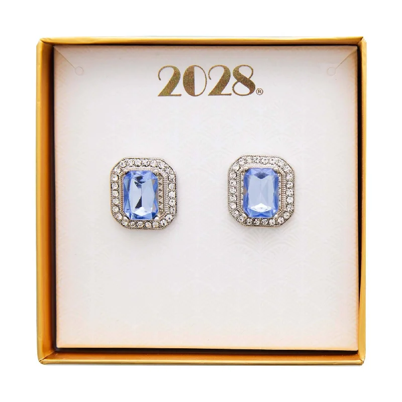 2028 Jewelry Light Sapphire Blue with Crystal Octagon Button Earrings