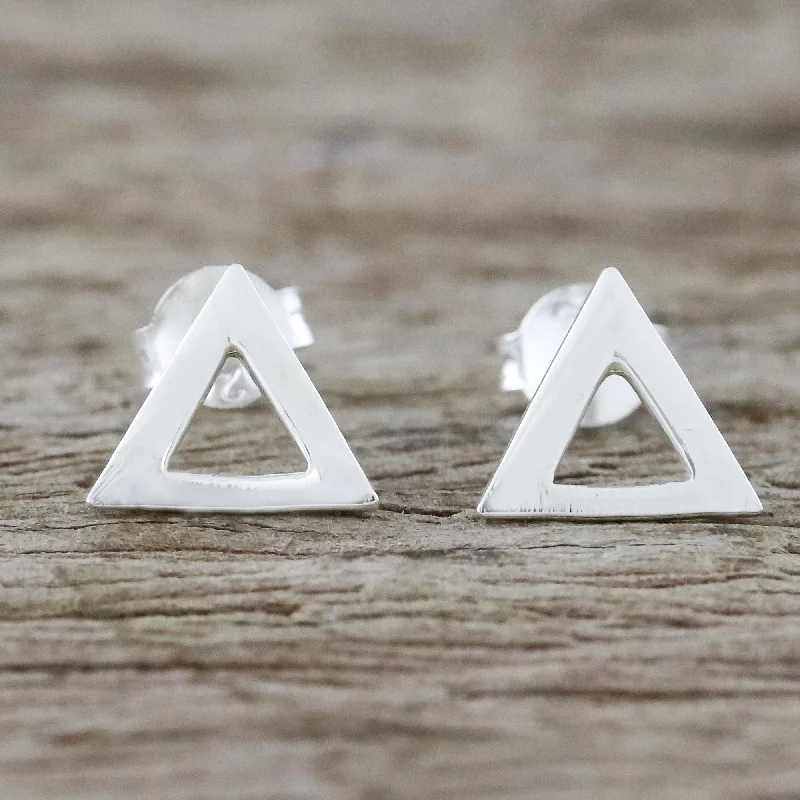 Silver Triangles Handcrafted Sterling Silver Triangle Stud Earrings