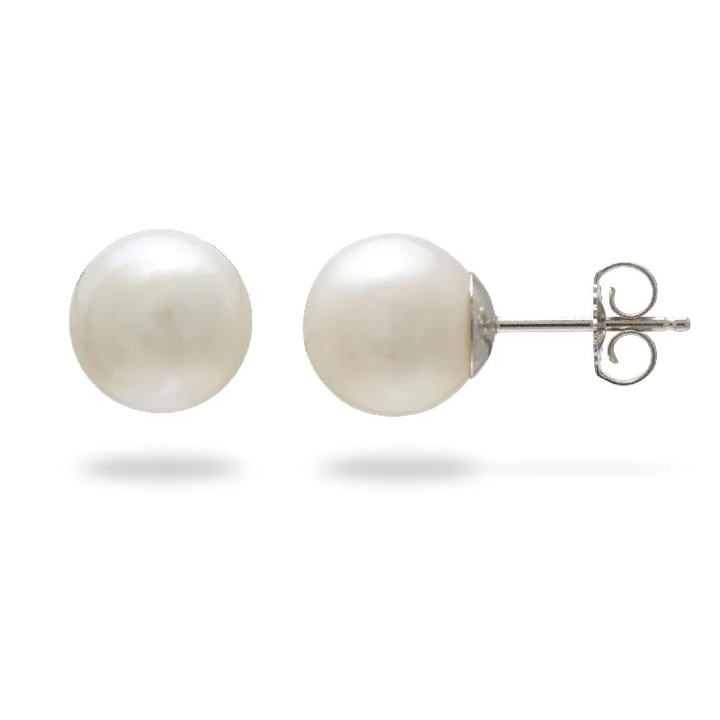 South Sea White Pearl Earrings in White Gold - 8-9mm