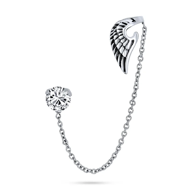 Spiritual Angel Wing Feather Ear Cuff Cartilage Helix Earring CZ Stud Unisex Steel