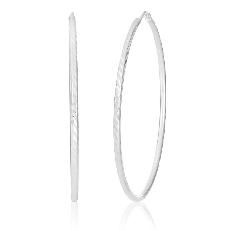 Sterling Silver 50mm Diamond Cut Hoop Earrings