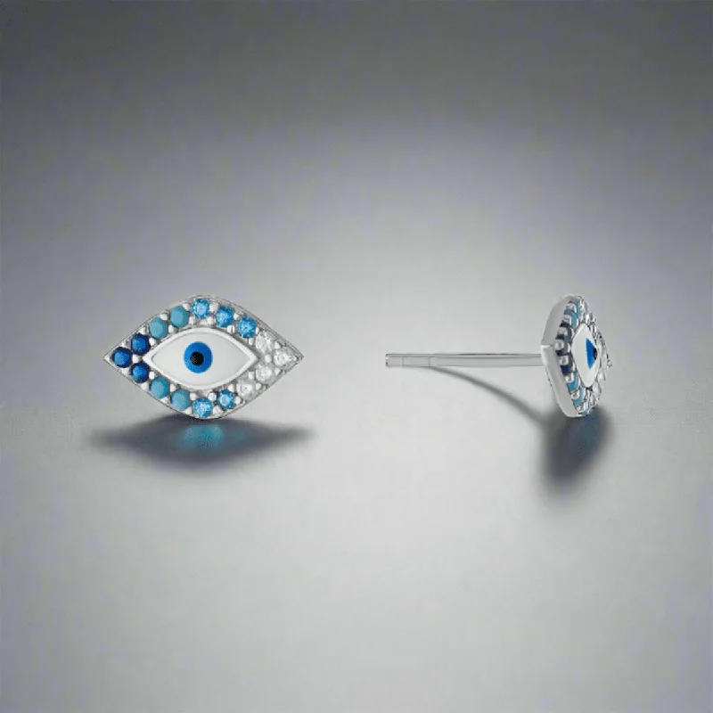 SS Blue CZ Evil Eye Earrings