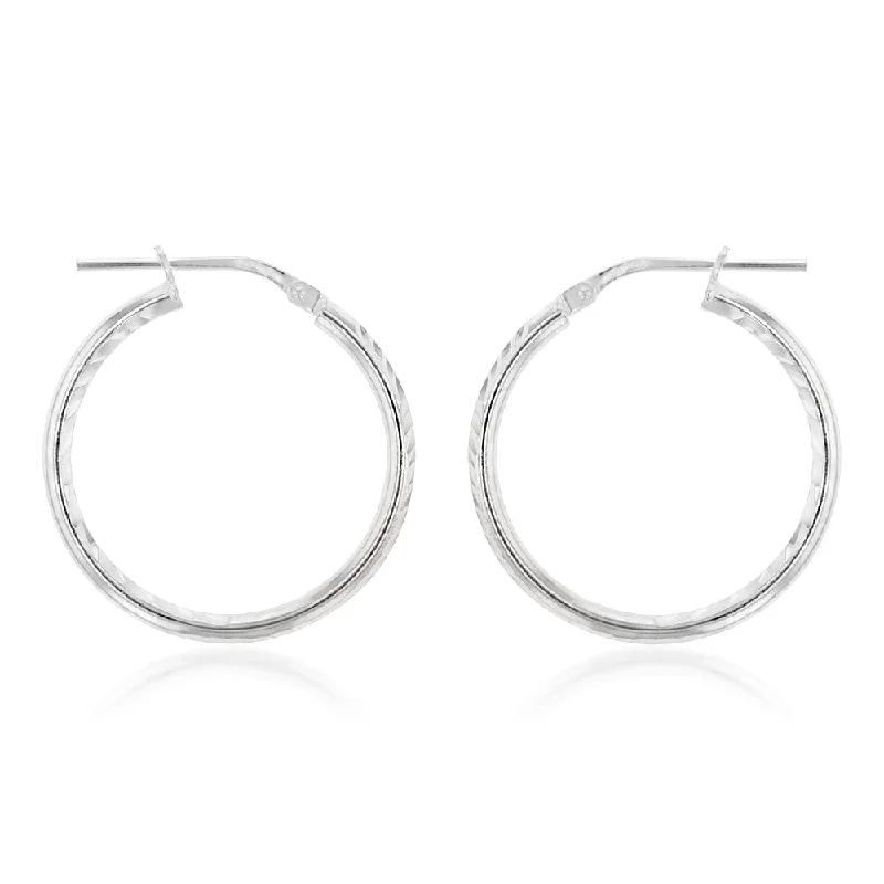 Sterling Silver Diamond Cut 20mm Hoop Earrings