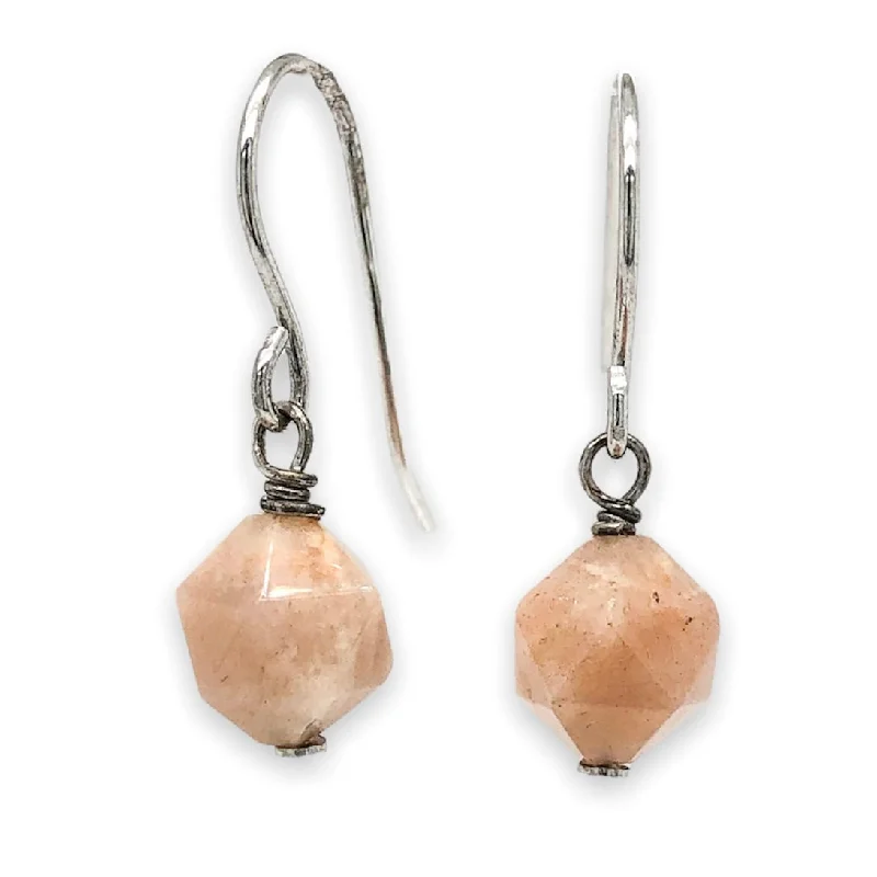 SS Faceted Peach Moonstone Dangle Earrings