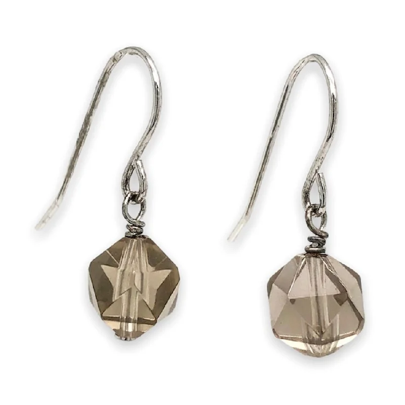 SS Faceted Smoky Quartz Dangle Earrings