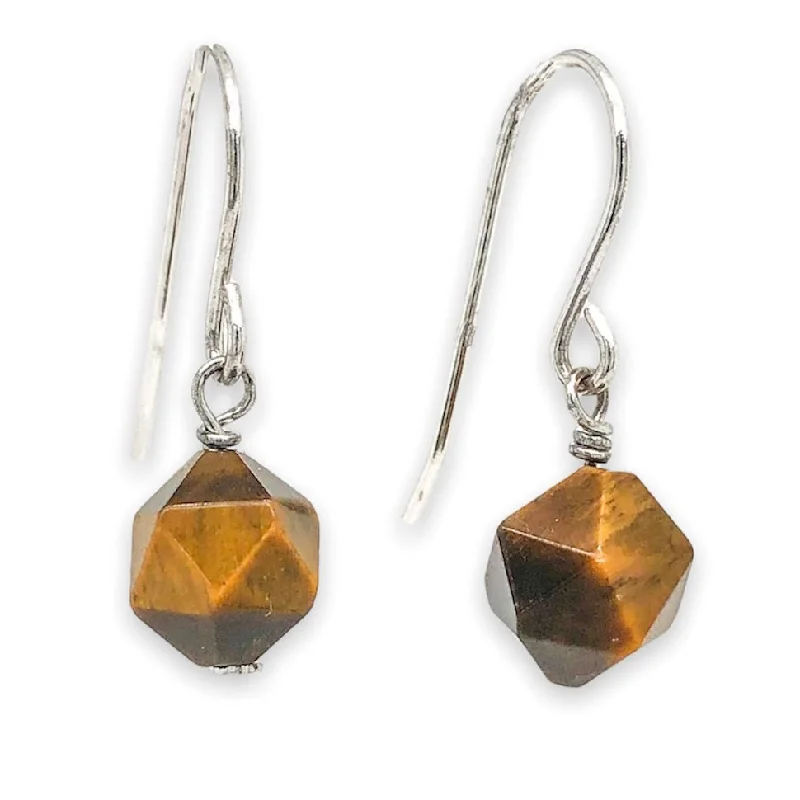 SS Faceted Tiger’s Eye Dangle Earrings