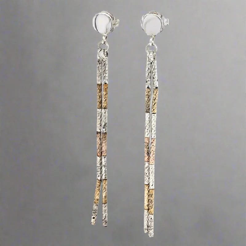 SS “Lucy” Dia Cut Tube Dangle Earrings