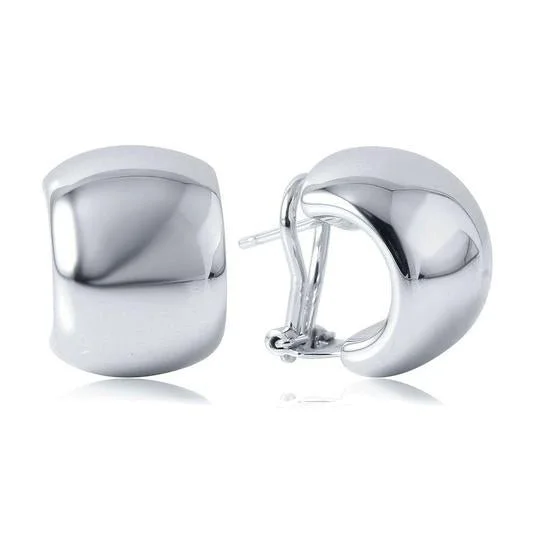 SS Omega Back, Rhodium Finish Earrings