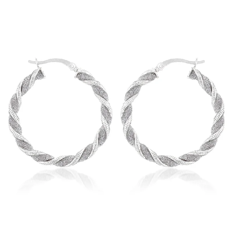 Sterling Silver Patterned Twisted Hoop Earrings