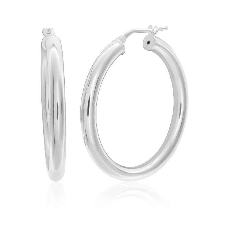 Sterling Silver Plain Hoop 30mm Earrings