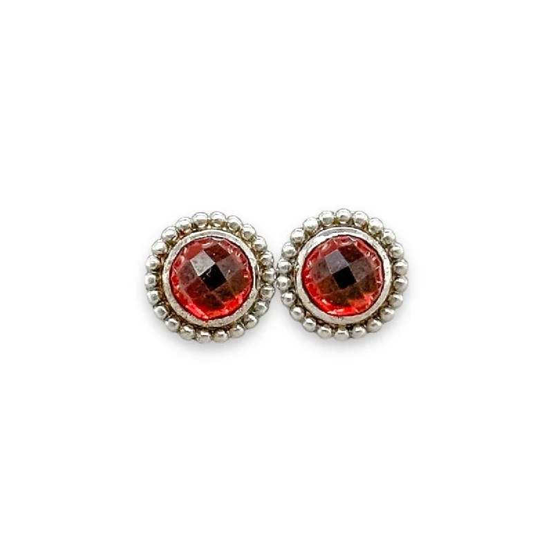 SS Prong Set 10mm Beaded Round Garnet Earrings