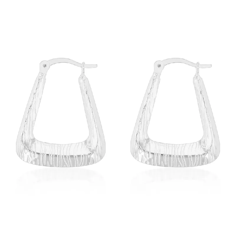 Sterling Silver Rectangular Patterned Hoop Earring