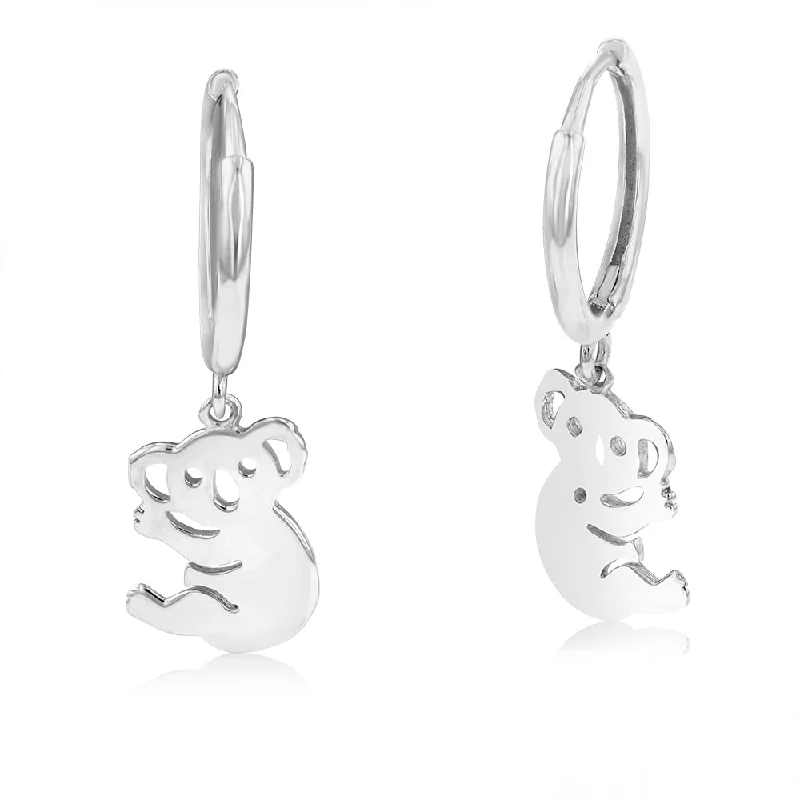 Sterling Silver Rhodium Plated Koala Hoop Earrings