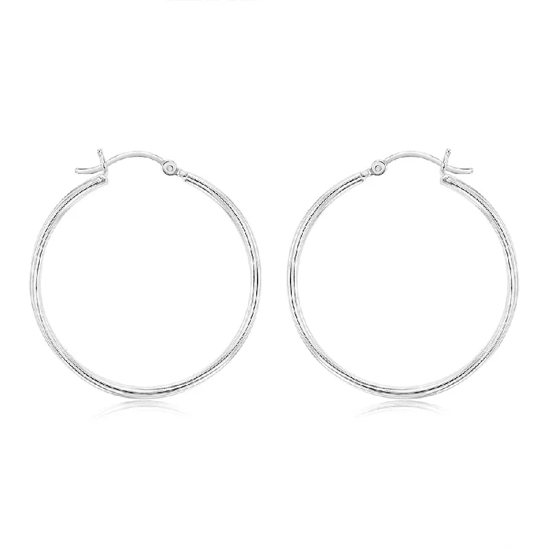 Sterling Silver Ribbed 30mm Hoop Earrings