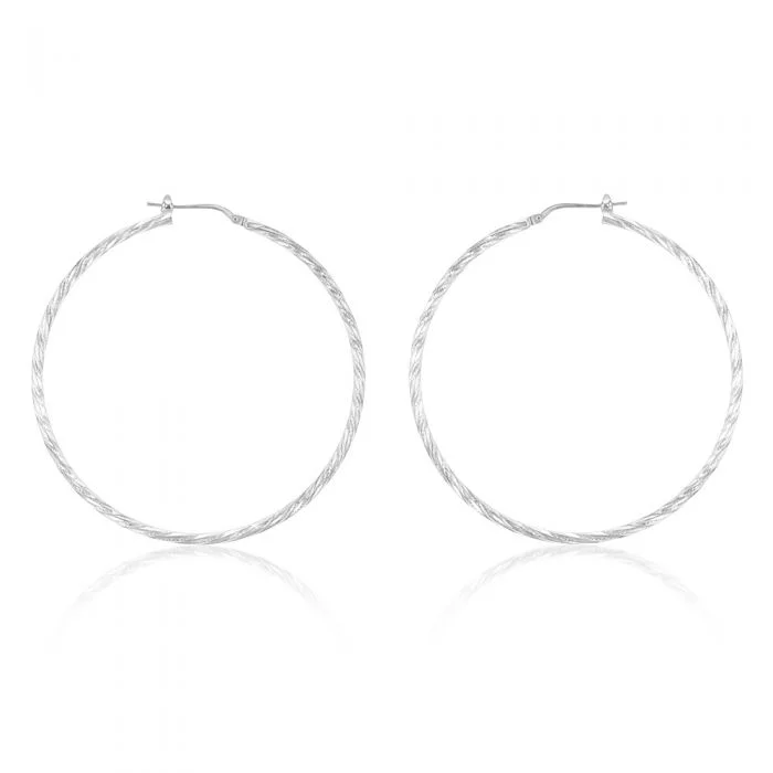 Sterling Silver Twisted 50mm Hoop Earrings