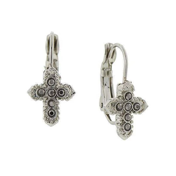 Symbols Of Faith Hematite Crystal Petite Cross Earrings