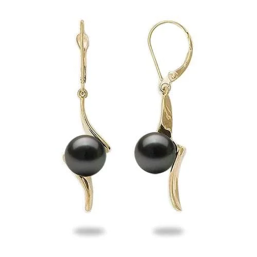 Tahitian Black Pearl Earrings in Gold - 9-10mm