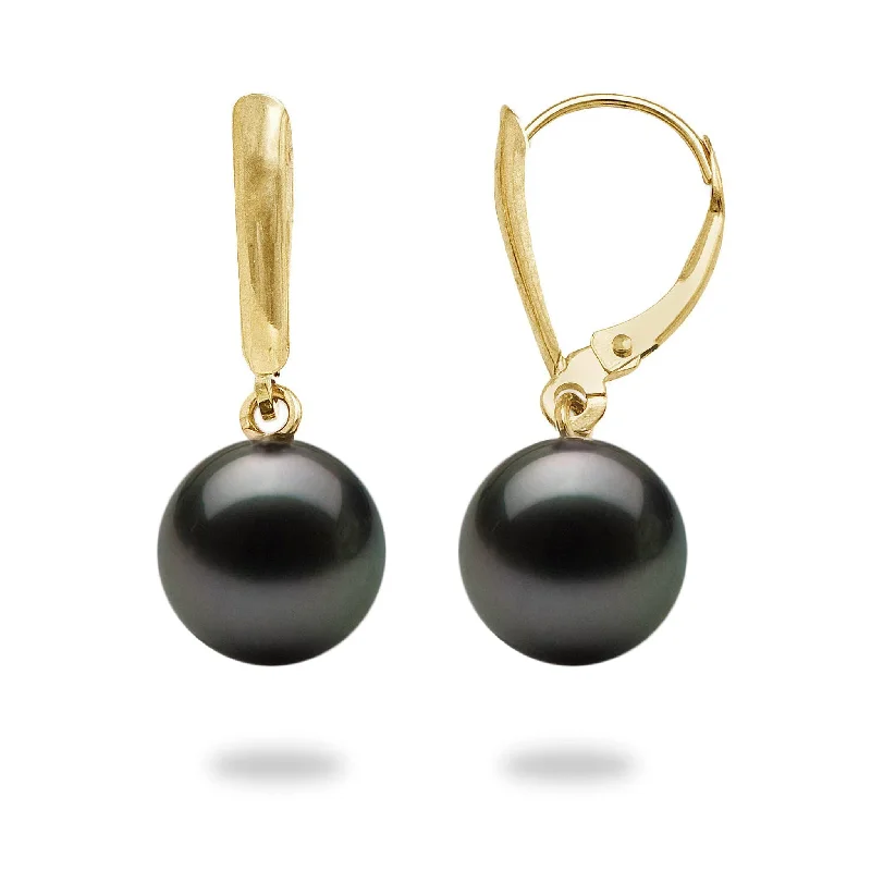 Tahitian Black Pearl Earrings in Gold - 9-10mm